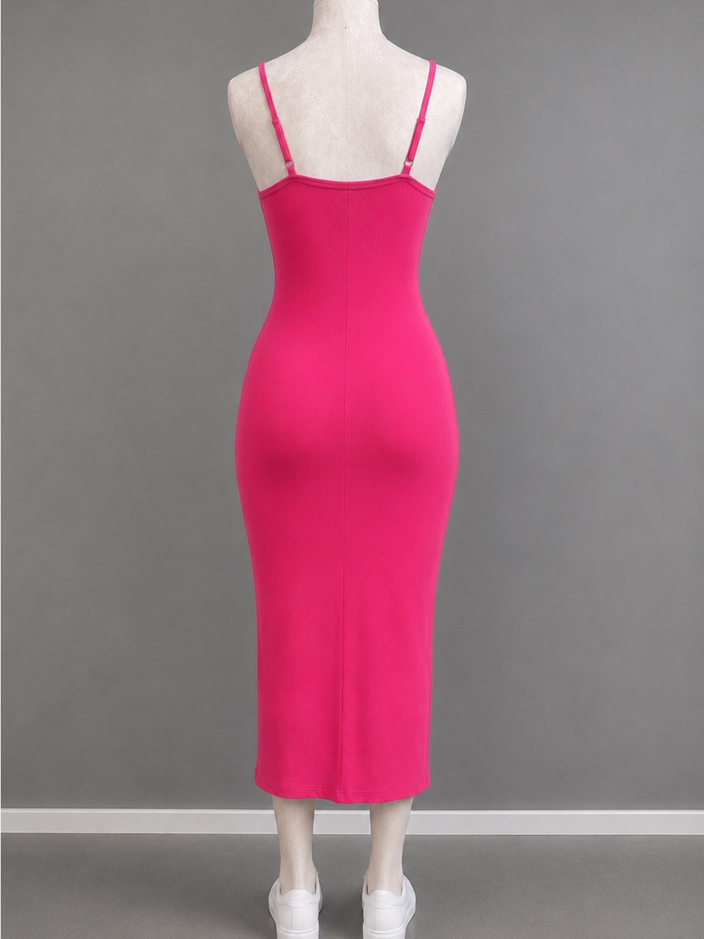 ⭐️ZENANA RIBBED BODYCON MIDI HOT PINK DRESS - Picture 7 of 8